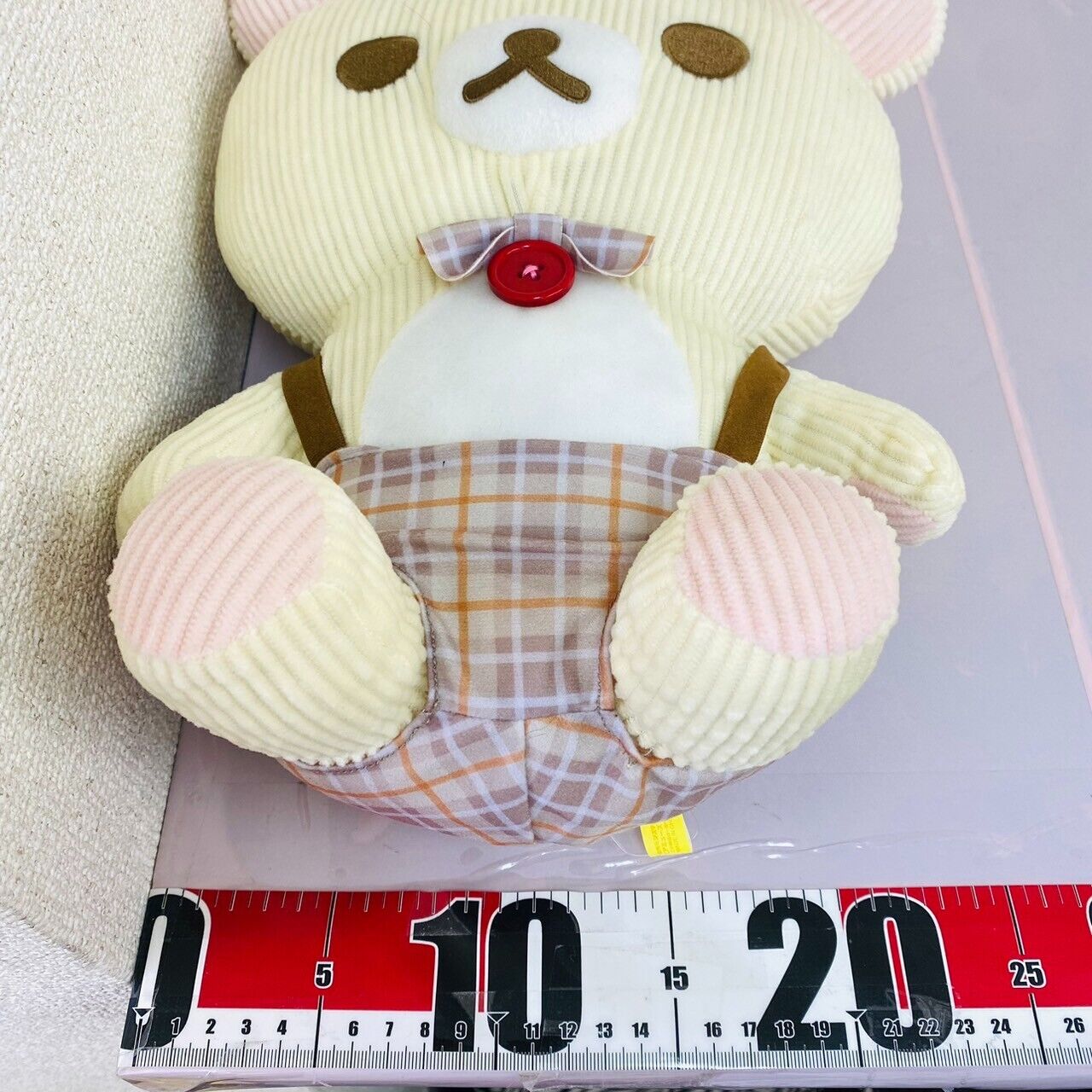 Rilakkuma Korilakkuma Fashion Corduroy Check Plush Soft Stuffed Toy Bear XL Rare