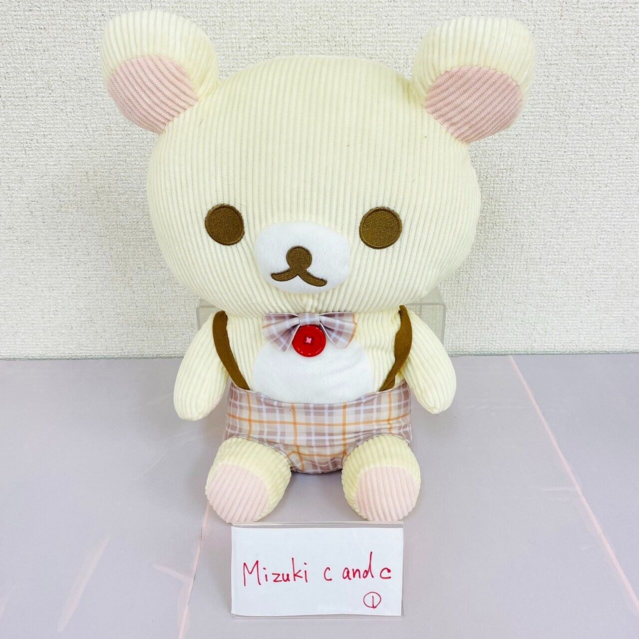 Rilakkuma Korilakkuma Fashion Corduroy Check Plush Soft Stuffed Toy Bear XL Rare