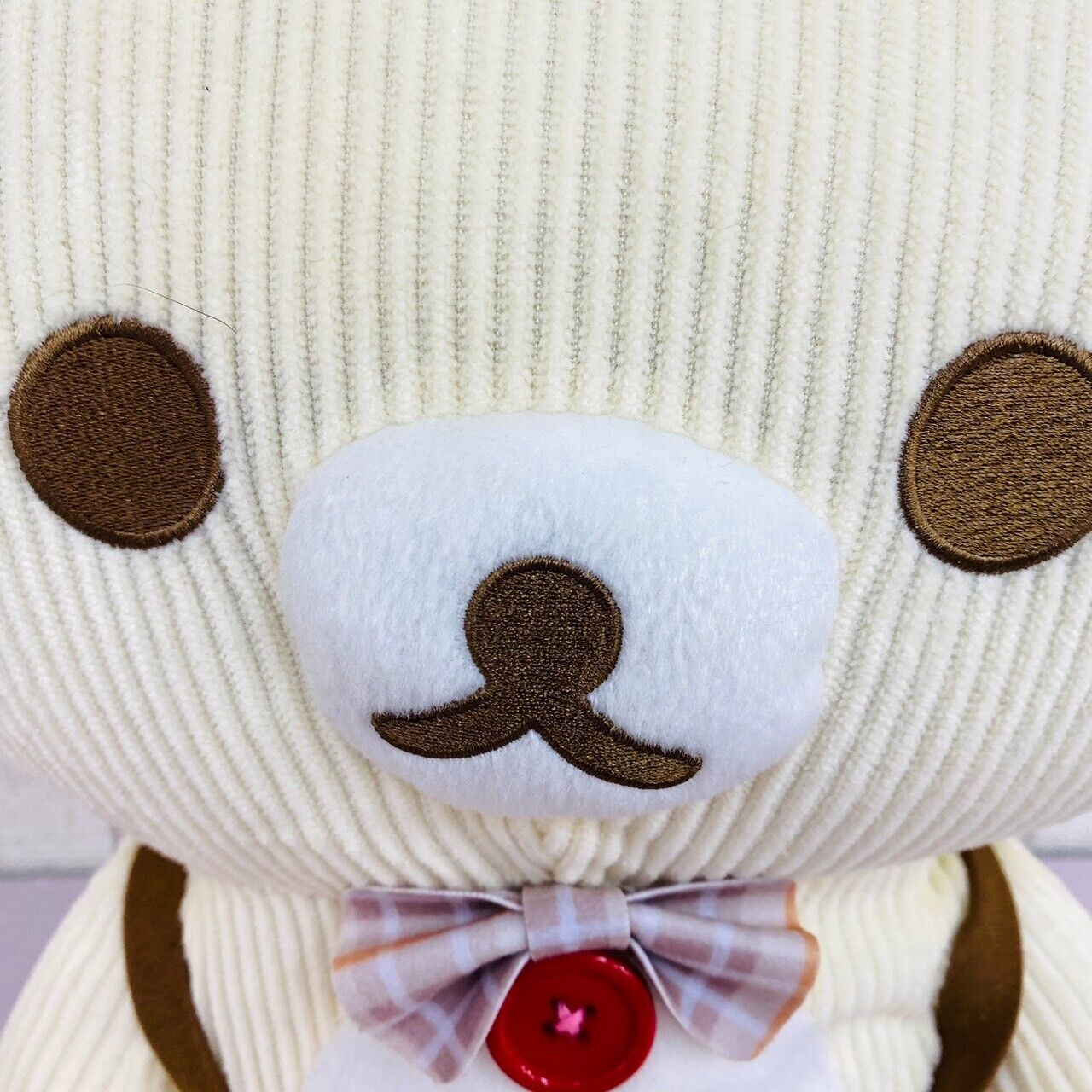 Rilakkuma Korilakkuma Fashion Corduroy Check Plush Soft Stuffed Toy Bear XL Rare