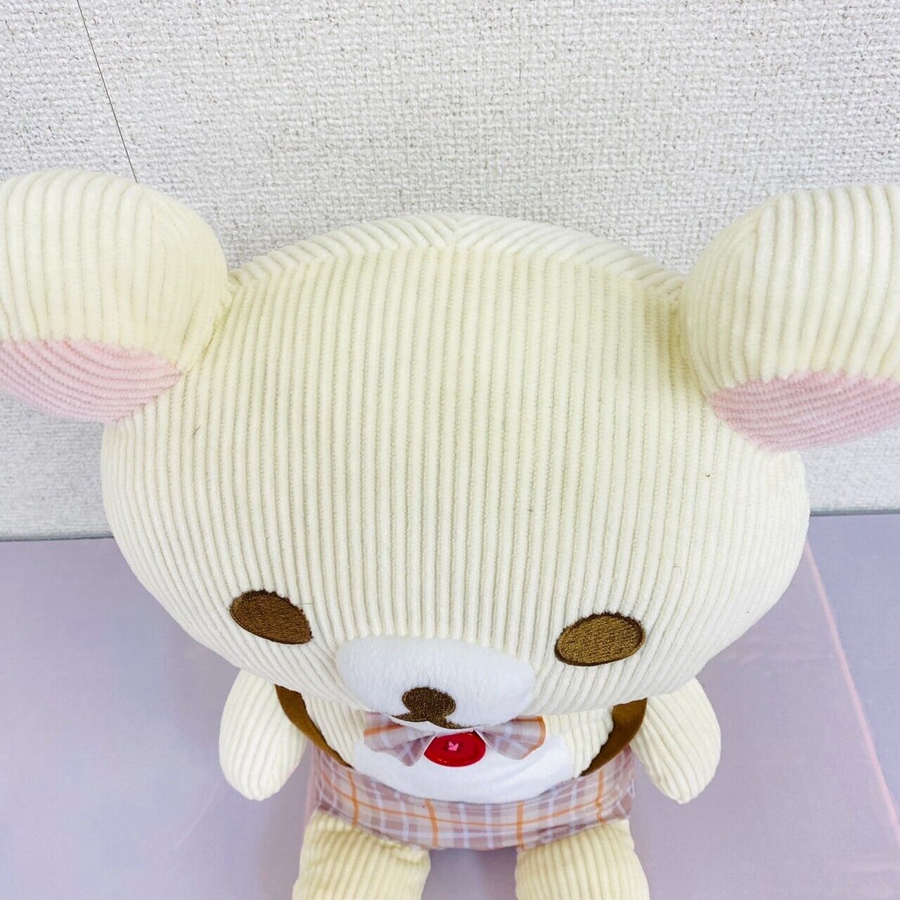 Rilakkuma Korilakkuma Fashion Corduroy Check Plush Soft Stuffed Toy Bear XL Rare