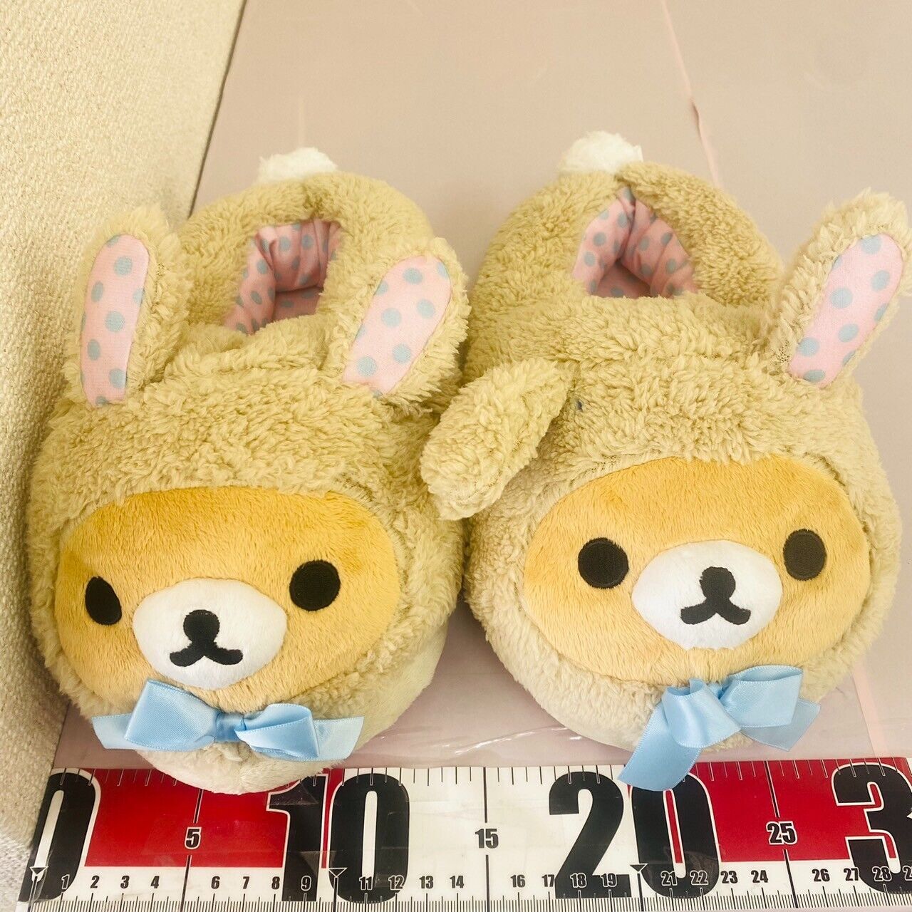 San-x Rilakkuma Room Shoes Slippers Rabbit Costume Ribbon Fluffy Boa Beige Bear