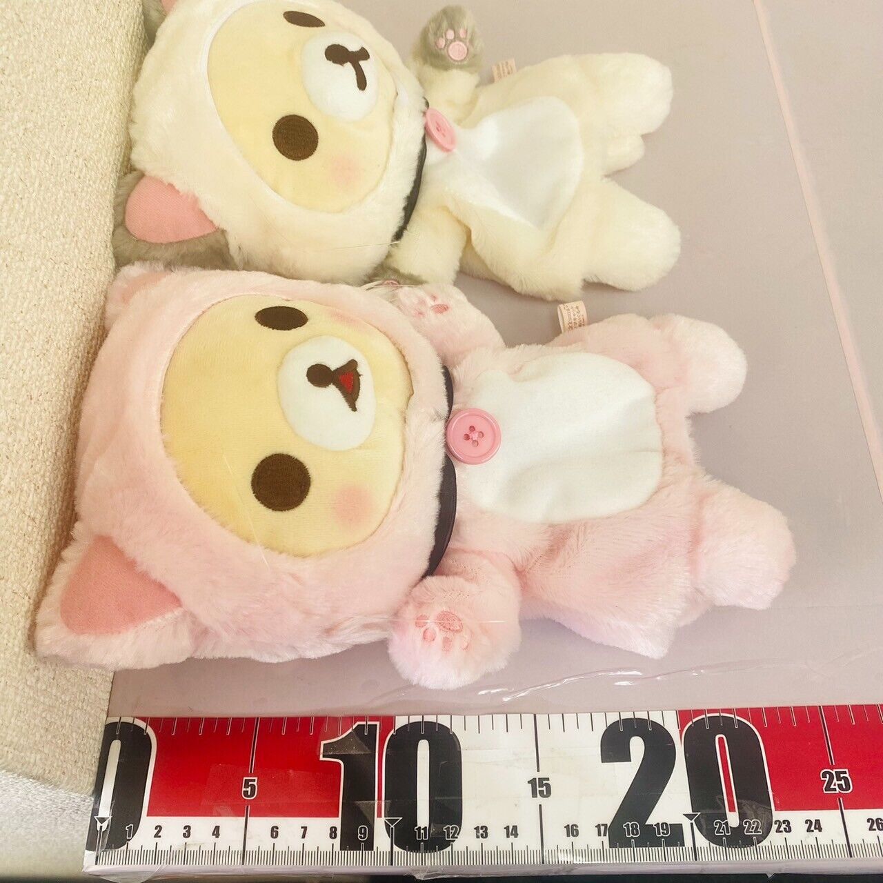 San-X Korilakkuma Puppet Plush Soft Stuffed Toy Set 2 Cat Costume White Pink