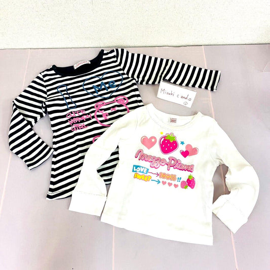 Mezzo Piano T-shirt 110 Size 2 Set Long Sleeve Strawberry Striped White Black