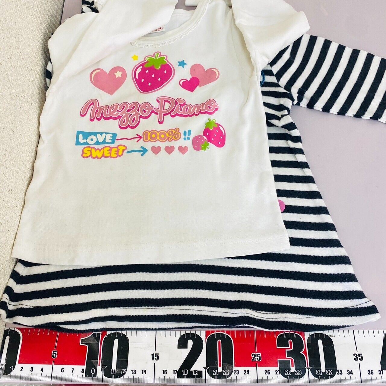 Mezzo Piano T-shirt 110 Size 2 Set Long Sleeve Strawberry Striped White Black