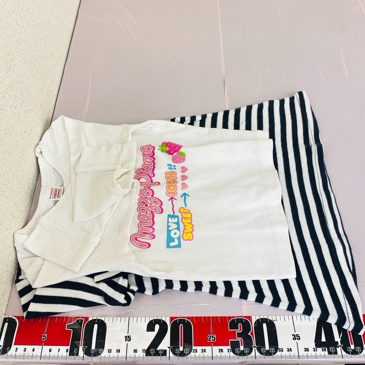 Mezzo Piano T-shirt 110 Size 2 Set Long Sleeve Strawberry Striped White Black