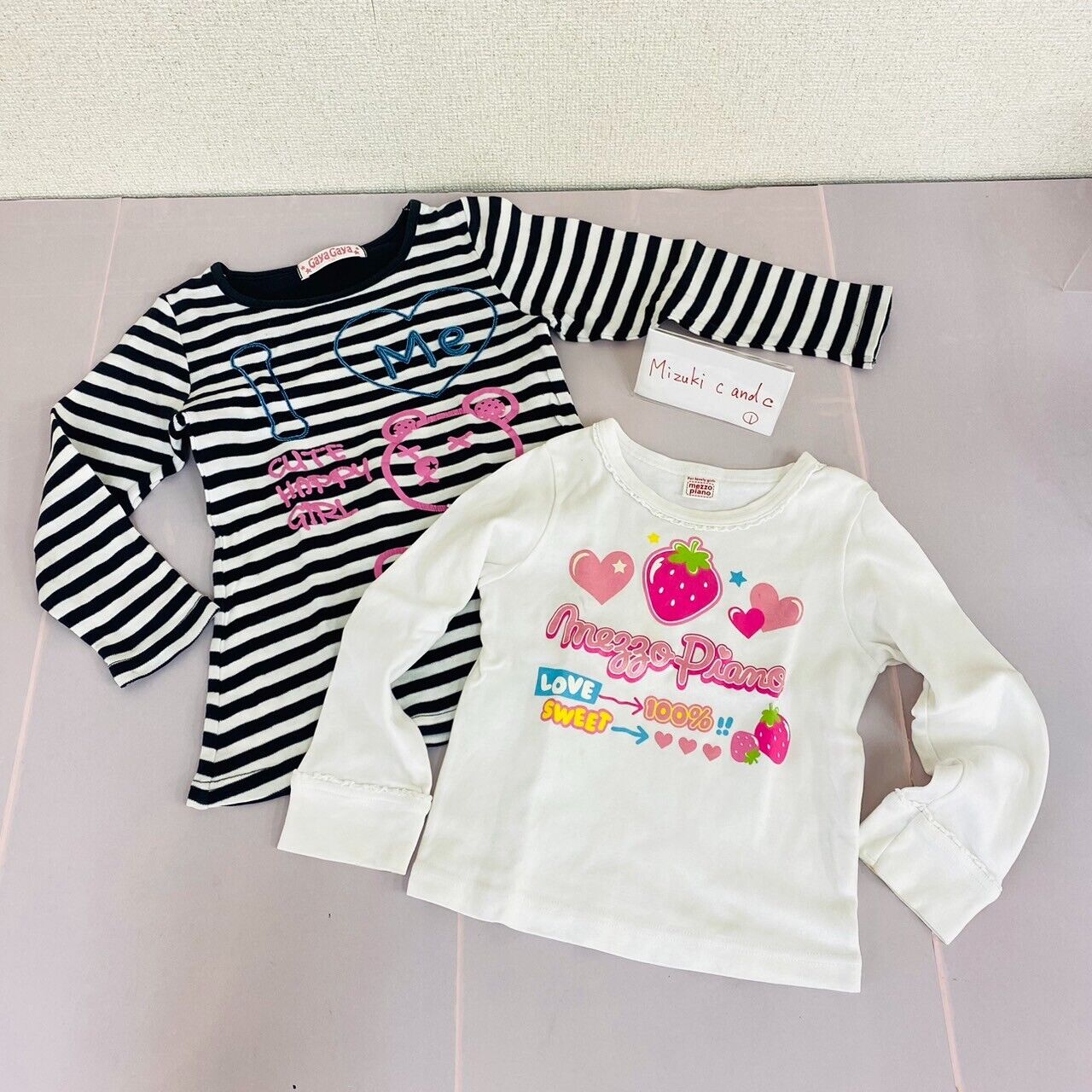 Mezzo Piano T-shirt 110 Size 2 Set Long Sleeve Strawberry Striped White Black