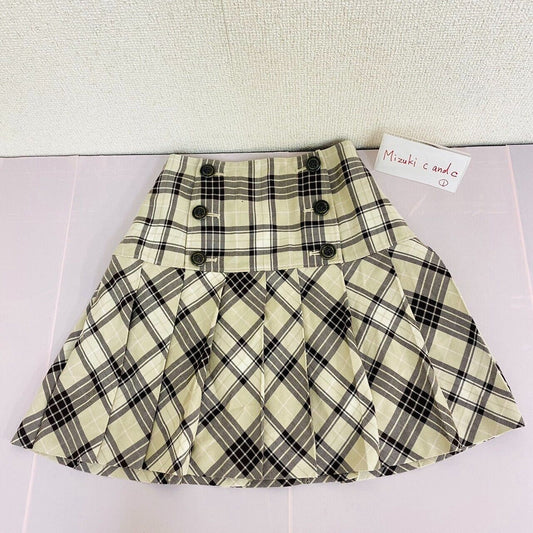 Pom Ponette Kids Skirt 150cm Girls Clothing Plaid Button Pleats Cream Black Rare