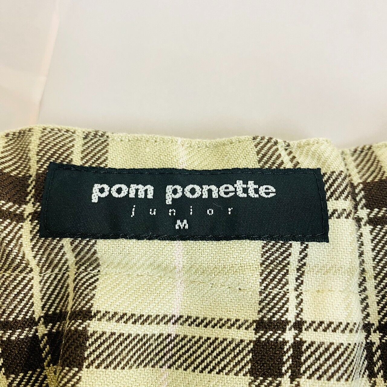 Pom Ponette Kids Skirt 150cm Girls Clothing Plaid Button Pleats Cream Black Rare