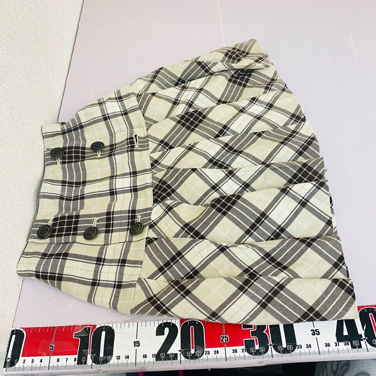 Pom Ponette Kids Skirt 150cm Girls Clothing Plaid Button Pleats Cream Black Rare