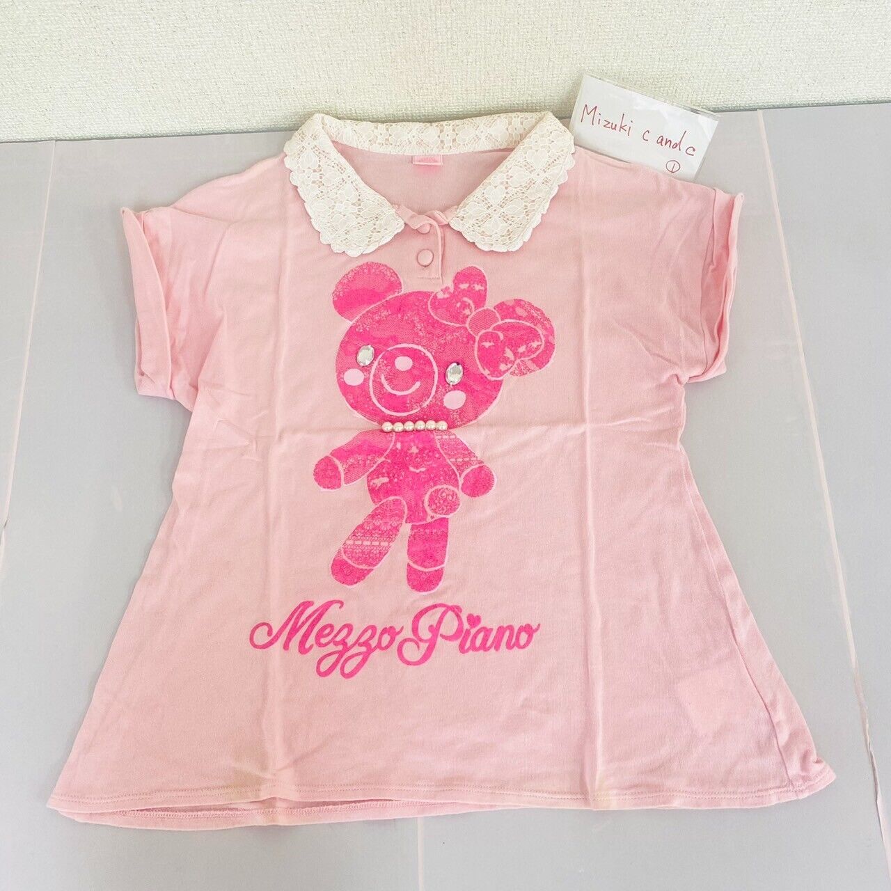 Mezzo Piano T-shirt 140 Size Pink Lace Ribbon Bijou Bare pearl Kawaii Rare