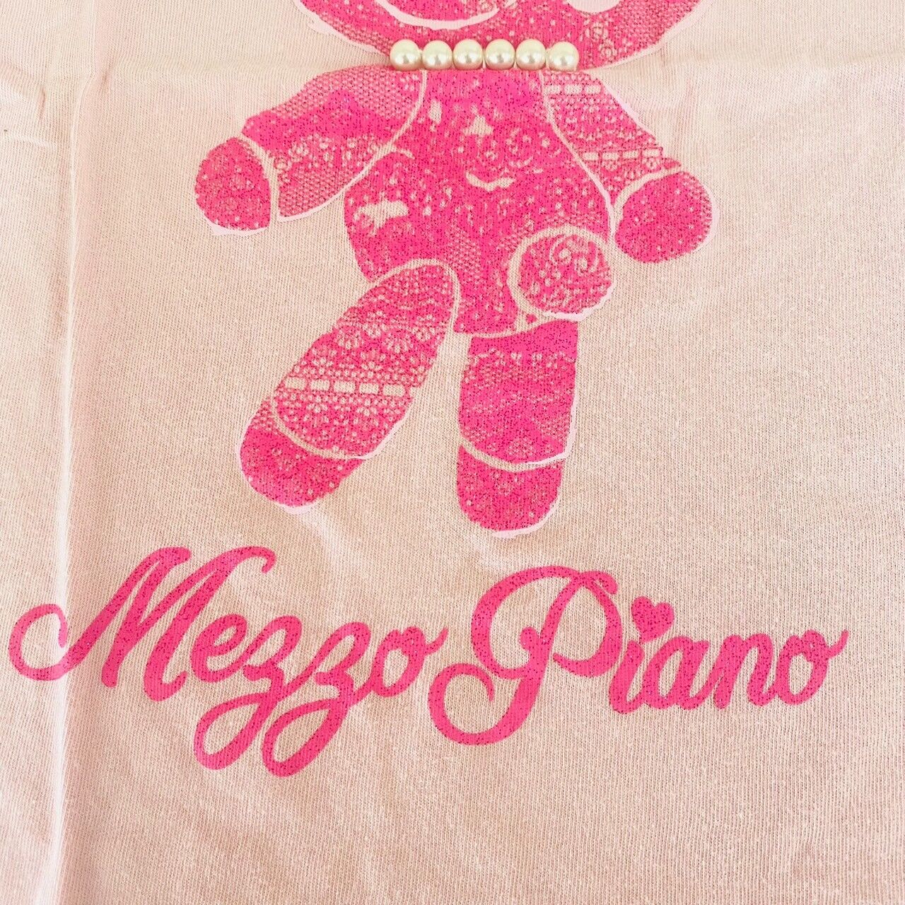 Mezzo Piano T-shirt 140 Size Pink Lace Ribbon Bijou Bare pearl Kawaii Rare