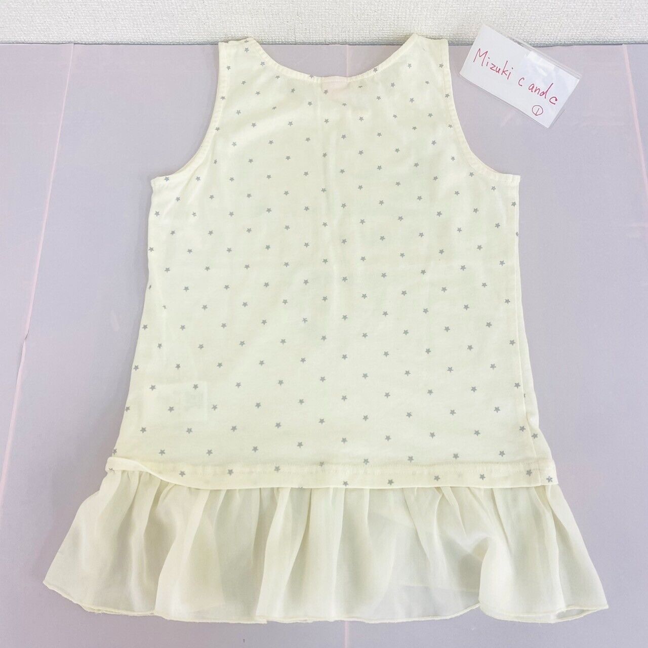 Mezzo Piano T-shirt Tops 150 Size Beige Frill Ribbon Heart Star Sleeveles Kawaii