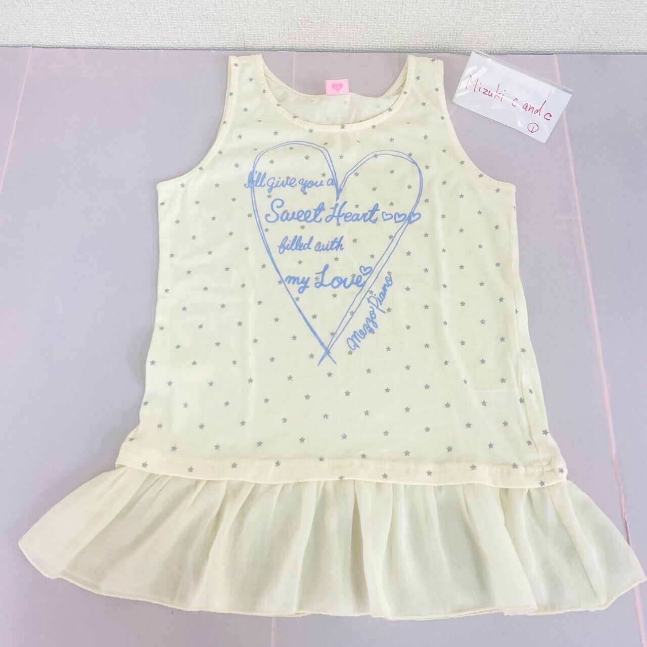 Mezzo Piano T-shirt Tops 150 Size Beige Frill Ribbon Heart Star Sleeveles Kawaii