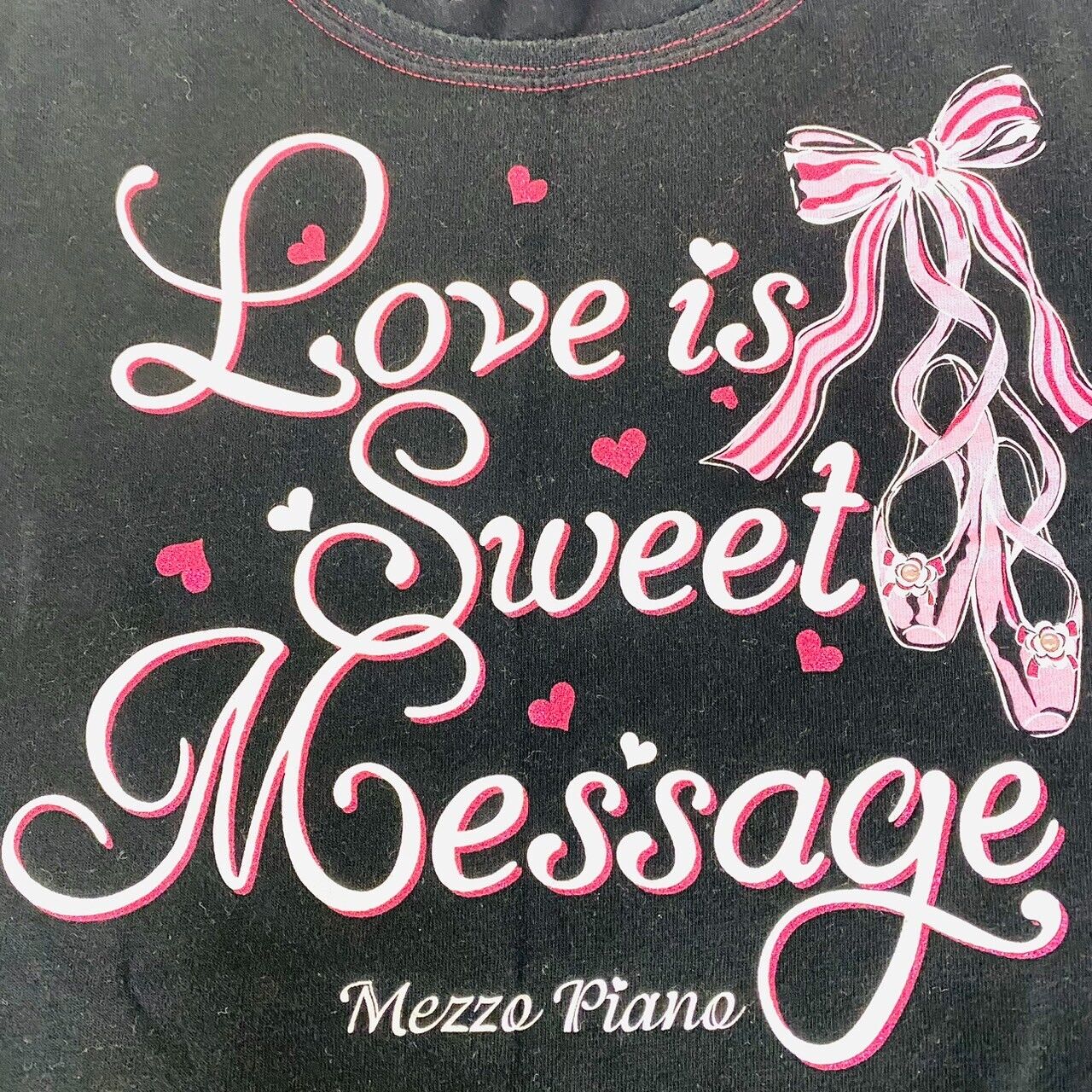 Mezzo Piano T-shirt Tops 150cm Black Short Sleeve Ballet Shoes Ribbon Heart Rare