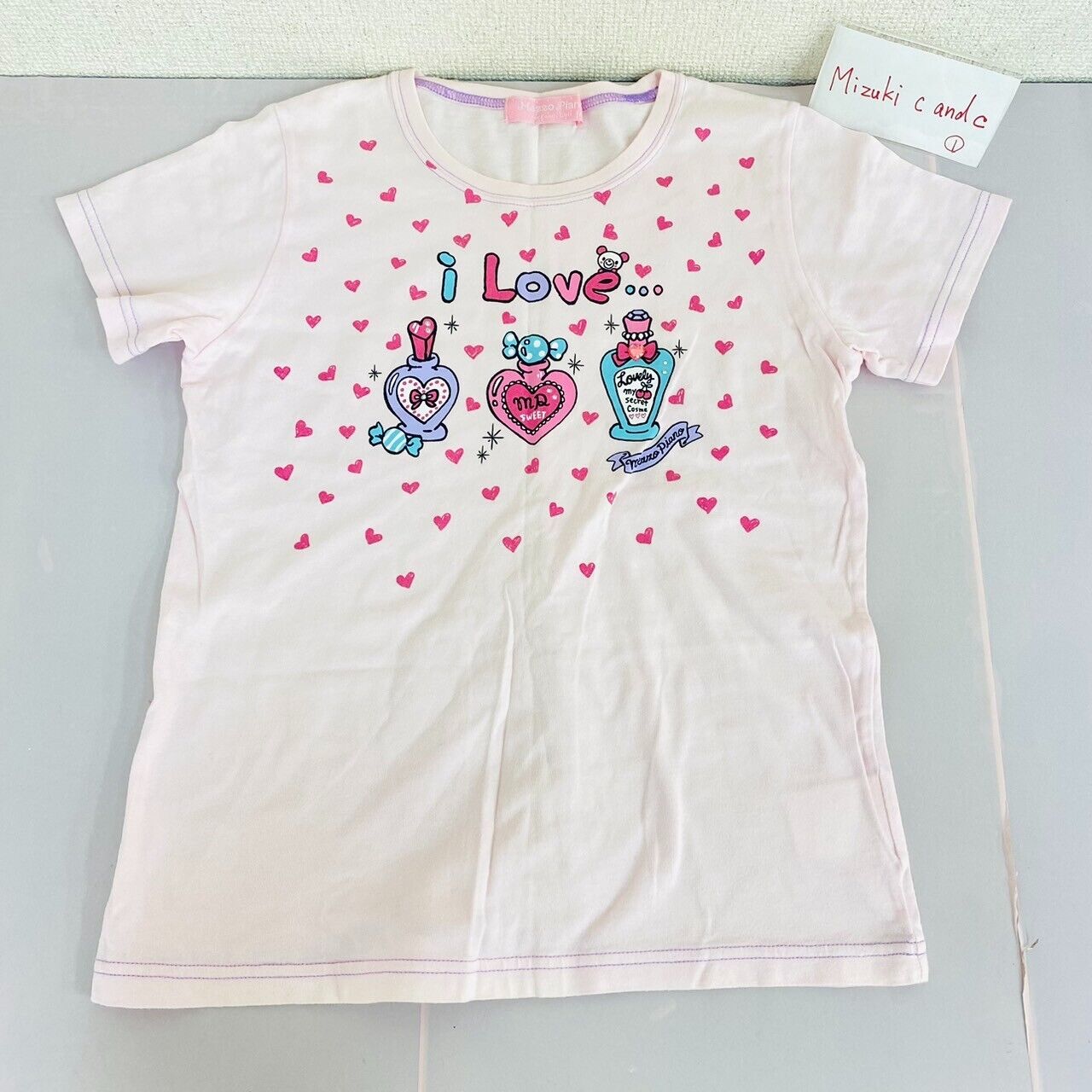 Mezzo Piano T-shirt Tops 150cm Pink Short Sleeve Perfume Heart Fragrance Kawaii