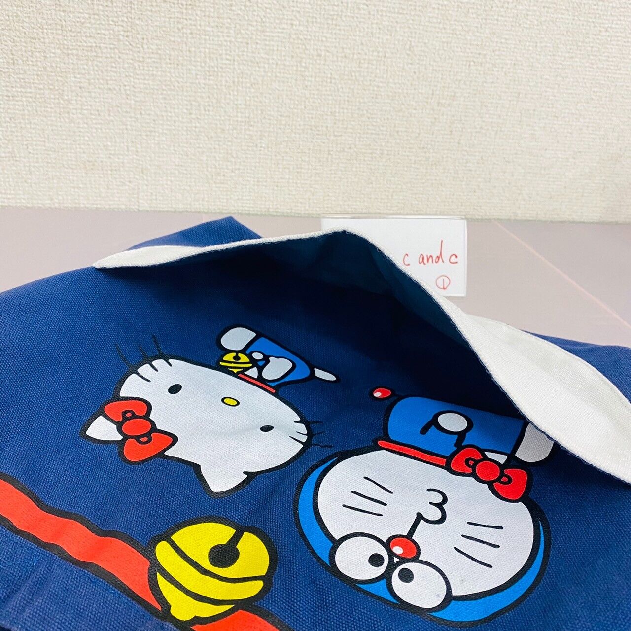 Sanrio Hello Kitty and Doraemon Collaboration Tote Bag Navy Kawaii Character