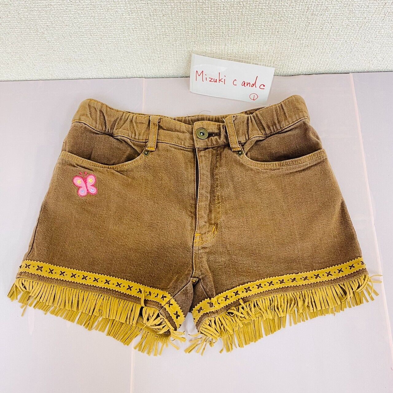 Mezzo Piano Short Pants 140cm Denim Brown Fringe Stitch Kids Girl Kawaii Rare