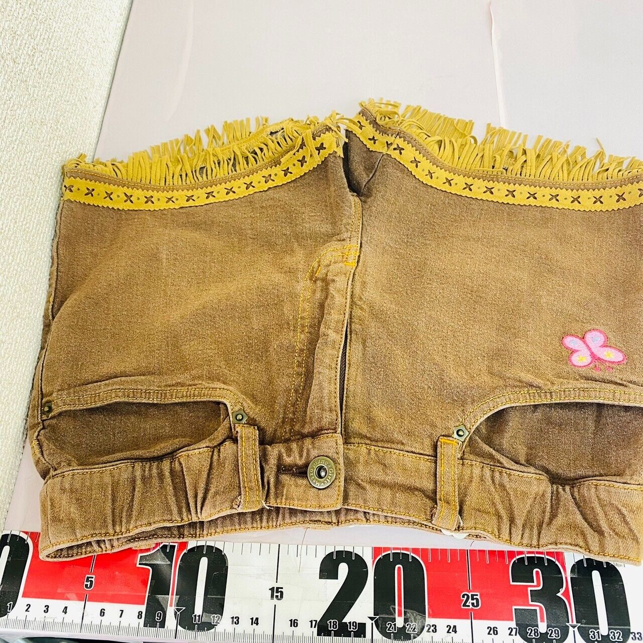 Mezzo Piano Short Pants 140cm Denim Brown Fringe Stitch Kids Girl Kawaii Rare