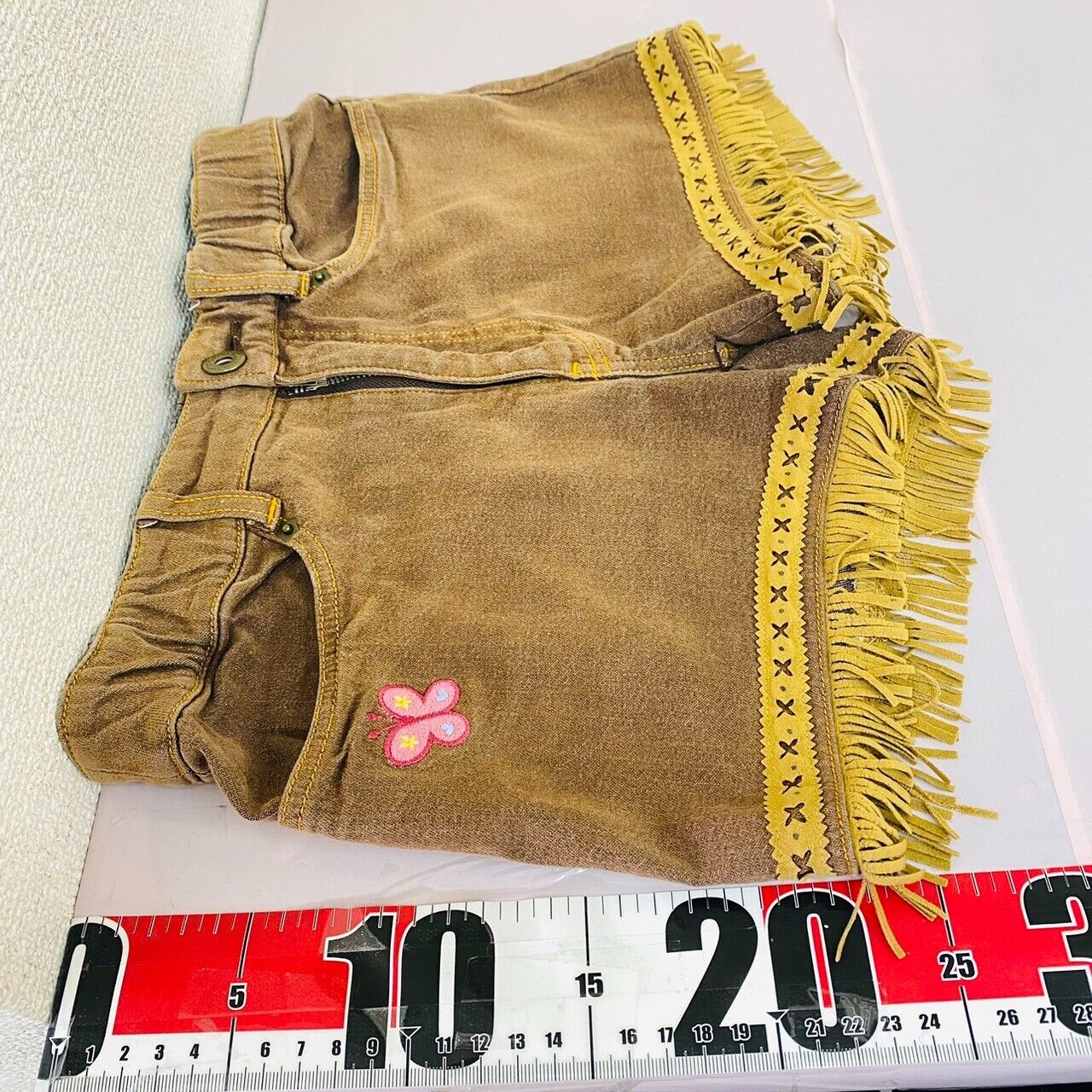 Mezzo Piano Short Pants 140cm Denim Brown Fringe Stitch Kids Girl Kawaii Rare