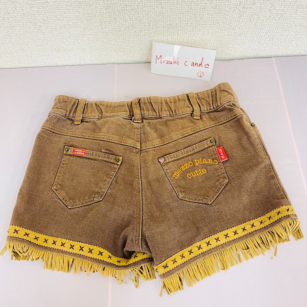 Mezzo Piano Short Pants 140cm Denim Brown Fringe Stitch Kids Girl Kawaii Rare