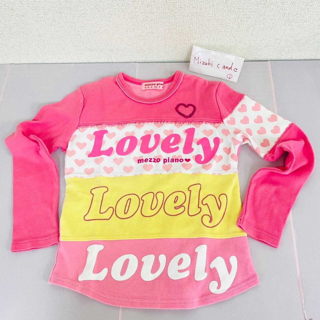 Mezzo Piano Tops T-shirt 140cm Heart Pink Yellow Lovely Long Sleeve Kawaii Rare