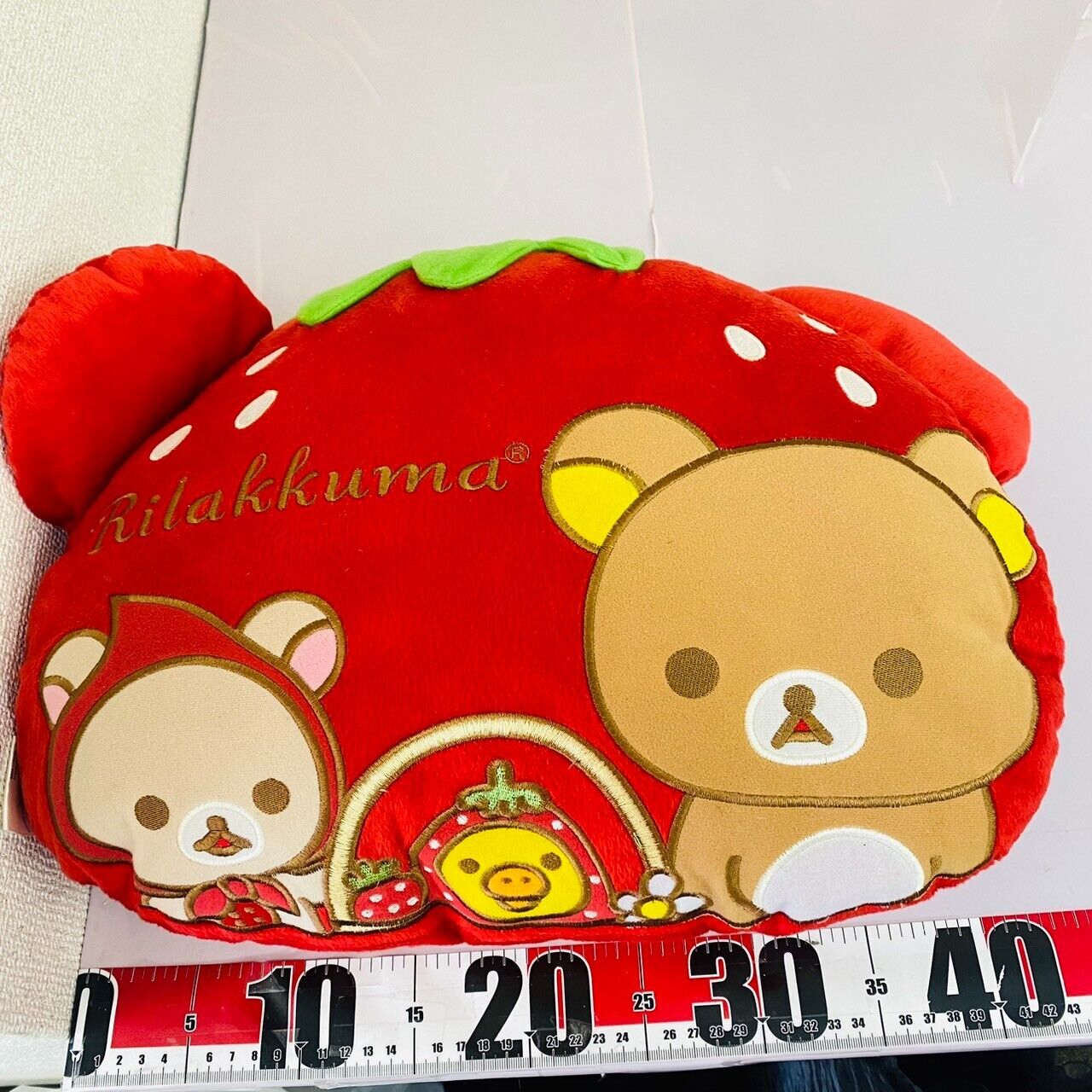 San-X Rilakkuma Korilakkuma Kiiroitori Plush Cushion Strawberry Bear Red Fluffy