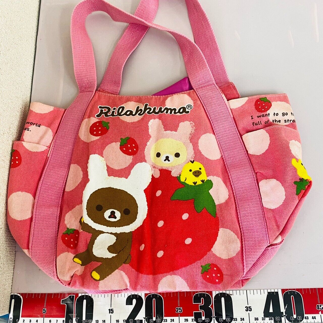 San-x Rilakkuma Korilakkuma Balloon Tote Bag Handbag Strawberry Rabbit Costume