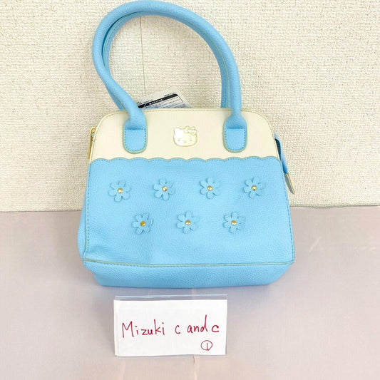 Sanrio Hello Kitty Handbag Bag Light Blue White Flower Cat Tag Kawaii Character