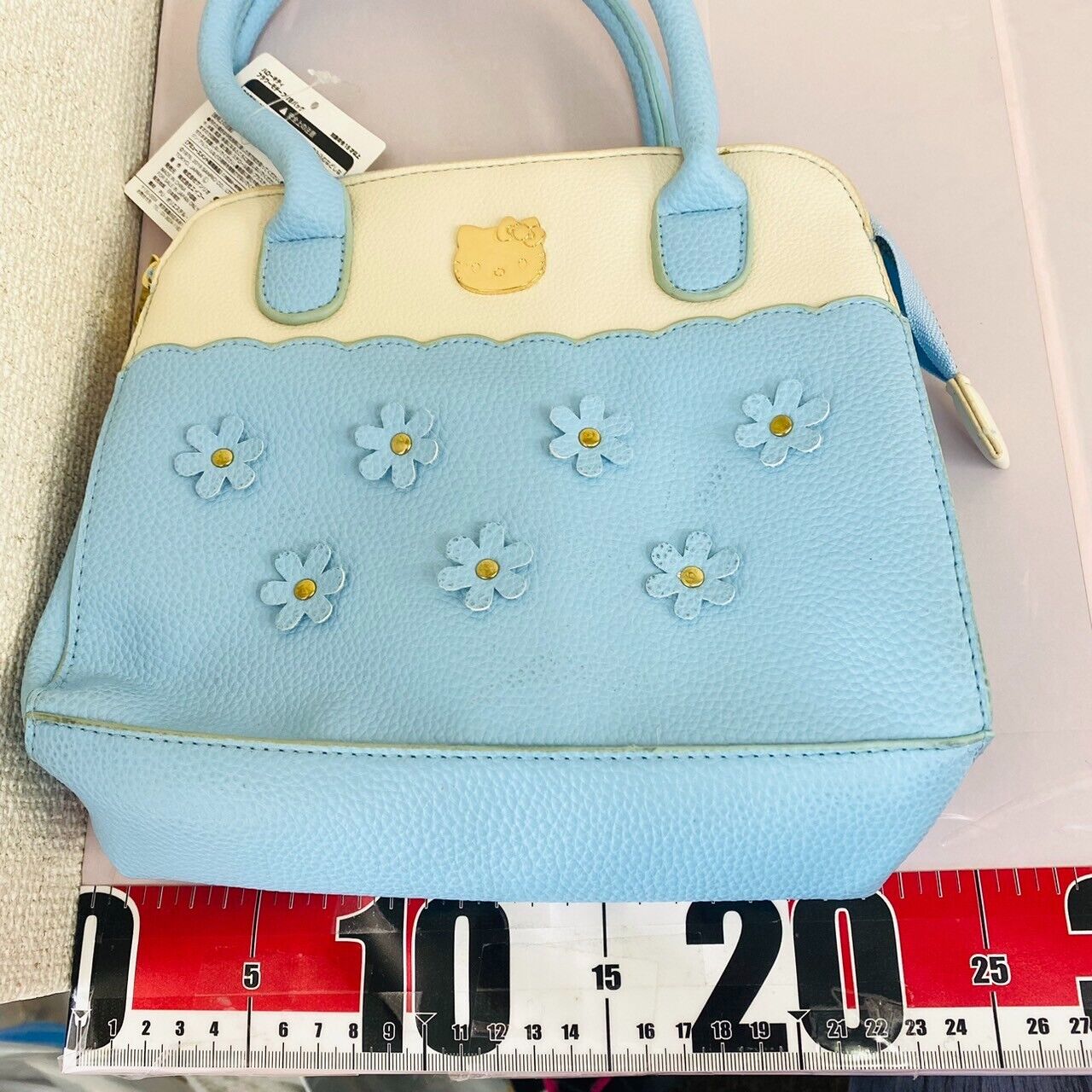 Sanrio Hello Kitty Handbag Bag Light Blue White Flower Cat Tag Kawaii Character