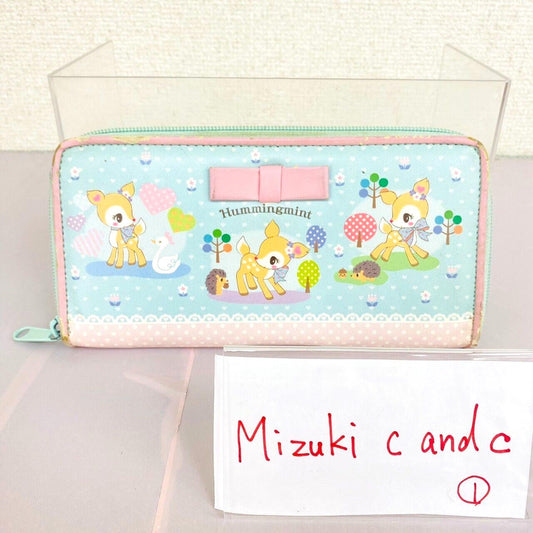 Sanrio Humming Mint Long Wallet Purse Coin Case Deer Fawn Ribbon Blue Dot Kawaii