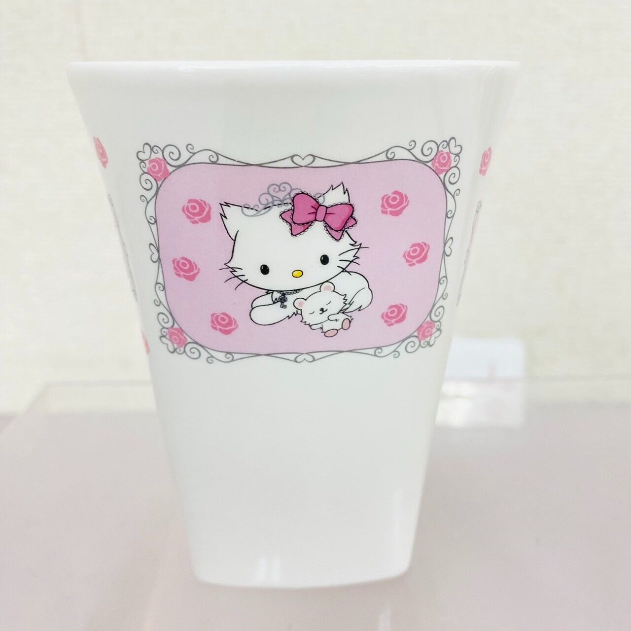 Sanrio Charmmy Charmy Kitty Pair Cup Mug White Cat Pink Flower Ceramic Rose Rare