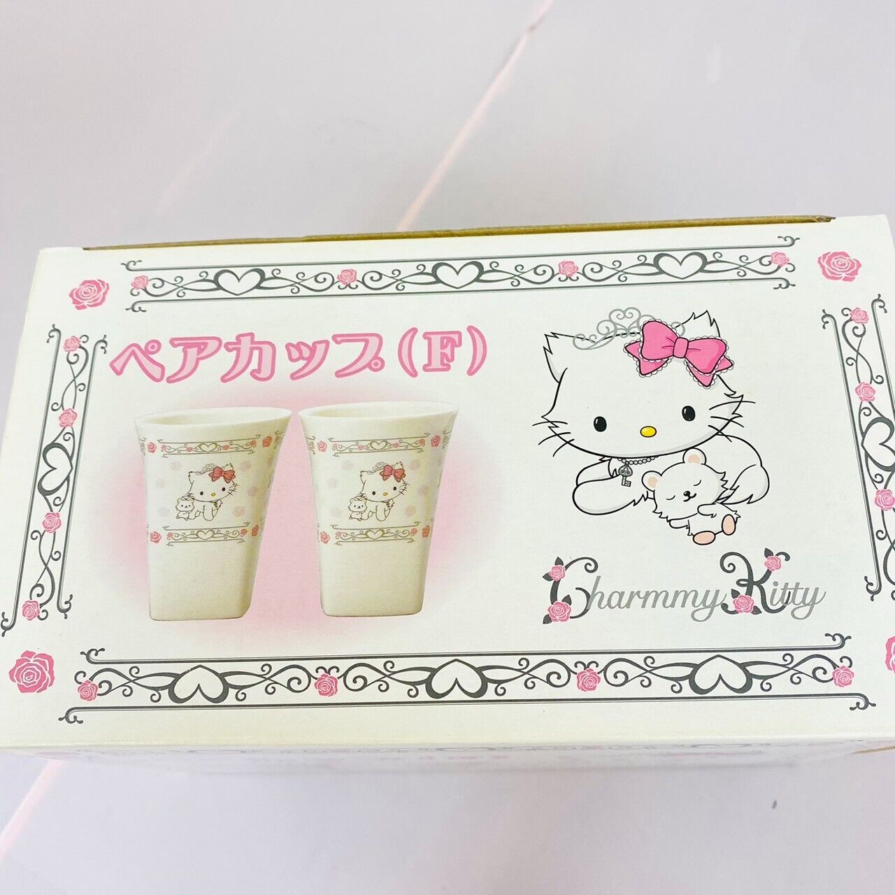 Sanrio Charmmy Charmy Kitty Pair Cup Mug White Cat Flower Ceramic Rose Kawaii