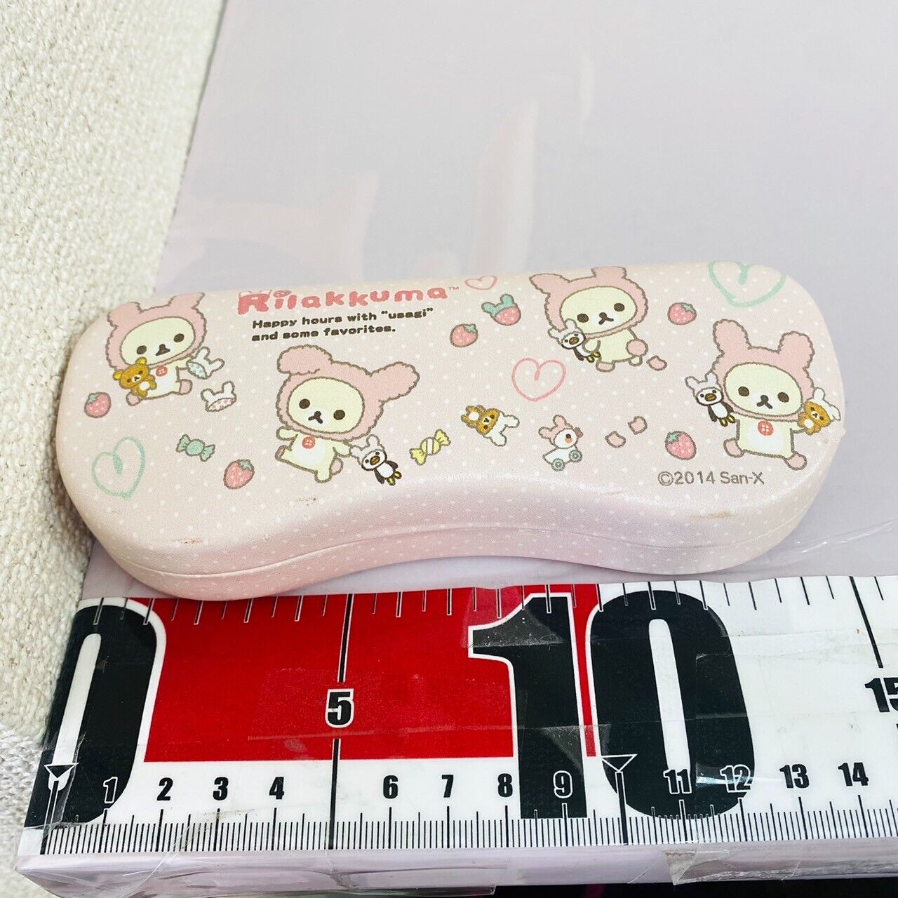 San-X Rilakkuma Korilakkuma Glasses Case Pink Rabbit Costume Strawberry Dot Rare