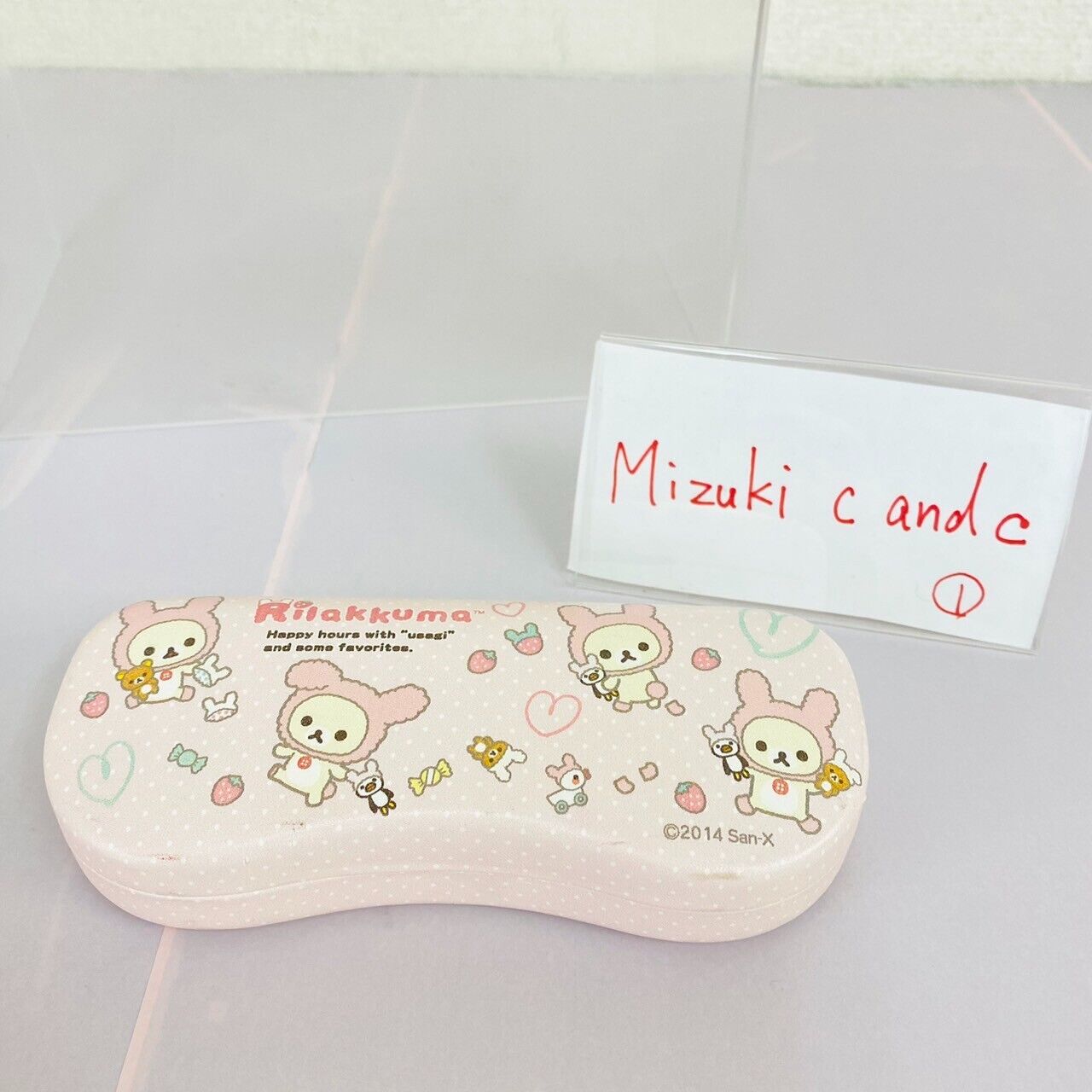 San-X Rilakkuma Korilakkuma Glasses Case Pink Rabbit Costume Strawberry Dot Rare