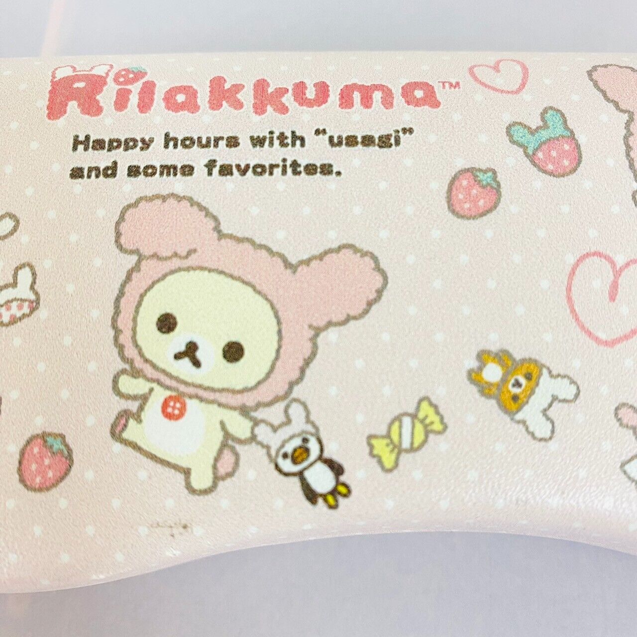 San-X Rilakkuma Korilakkuma Glasses Case Pink Rabbit Costume Strawberry Dot Rare