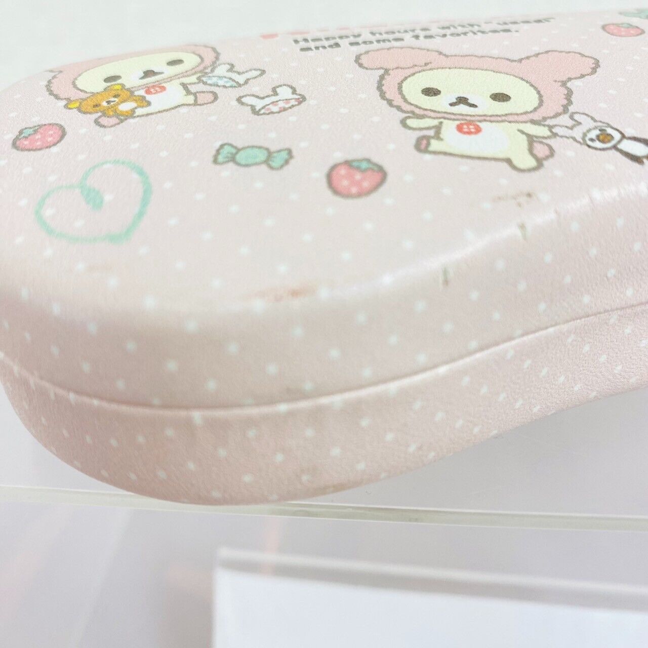 San-X Rilakkuma Korilakkuma Glasses Case Pink Rabbit Costume Strawberry Dot Rare