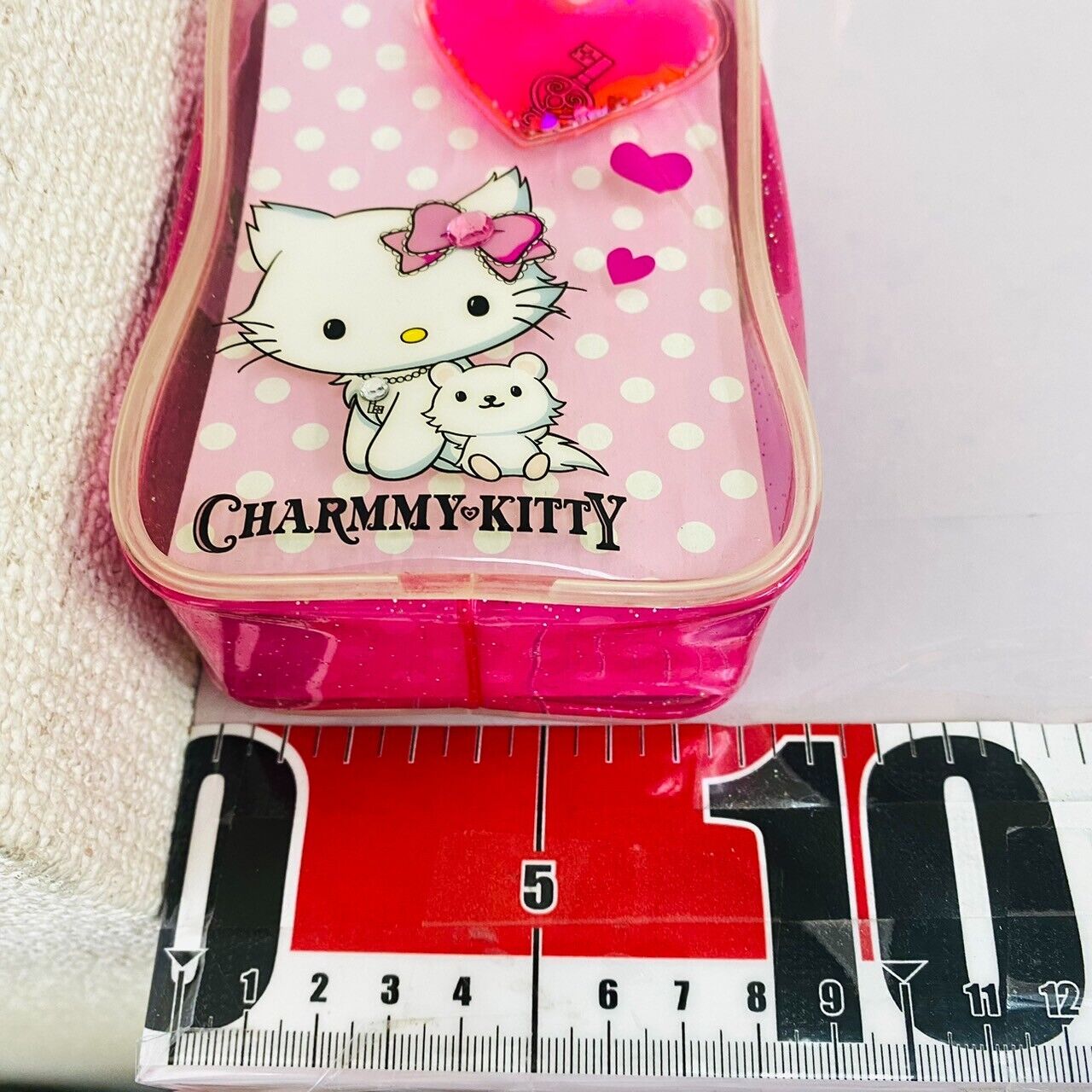 Sanrio Charmmy Charmy Kitty Pouch Pink Vinyl Heart Dot White Cat Cosme Lip Rare