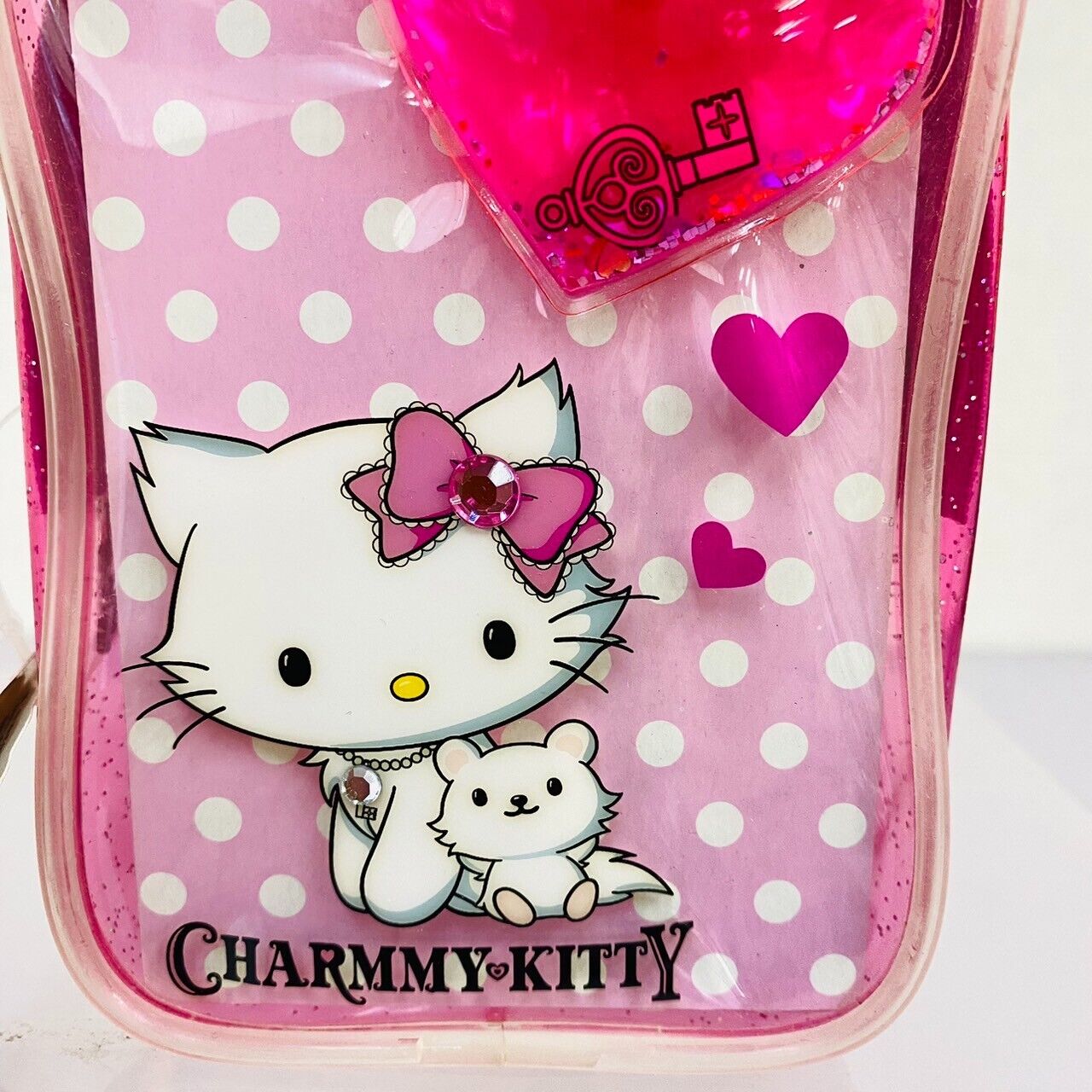 Sanrio Charmmy Charmy Kitty Pouch Pink Vinyl Heart Dot White Cat Cosme Lip Rare