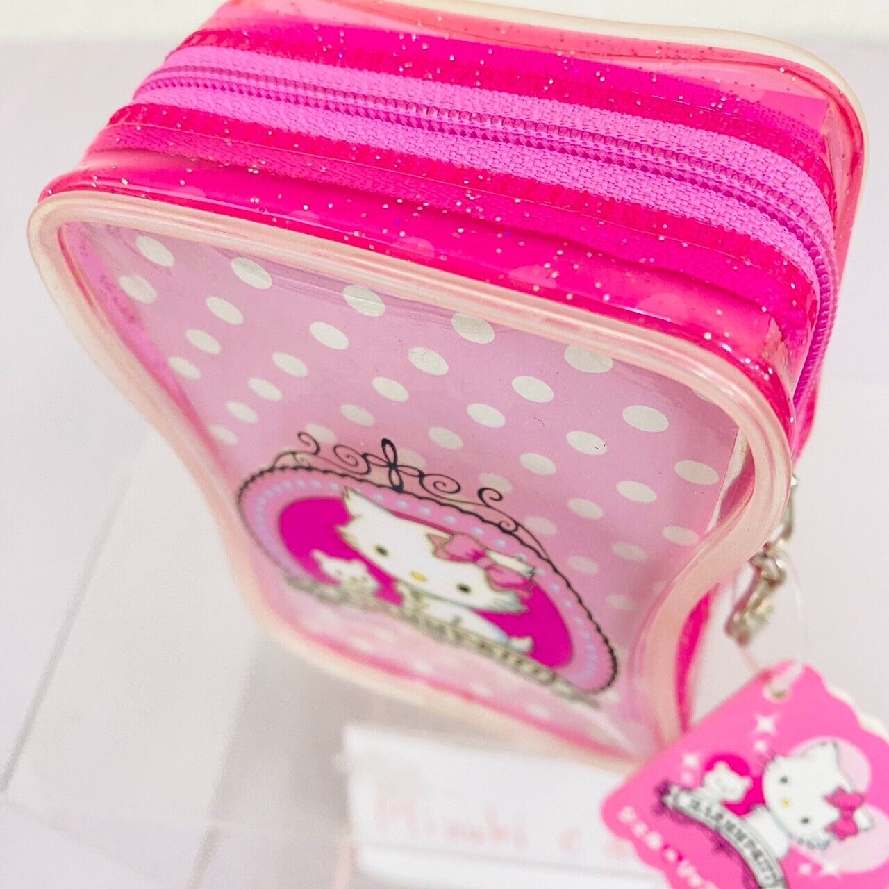 Sanrio Charmmy Charmy Kitty Pouch Pink Vinyl Heart Dot White Cat Cosme Lip Rare