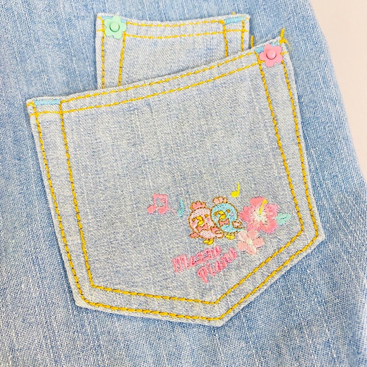 Mezzo Piano Short Pants Shorts 130cm Denim Blue Hibiscus Berrie-chan Rabbit Rare