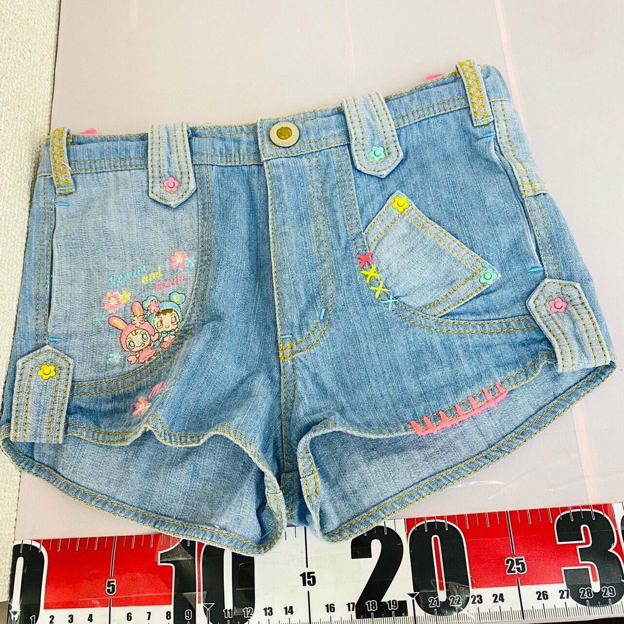 Mezzo Piano Short Pants Shorts 130cm Denim Blue Hibiscus Berrie-chan Rabbit Rare