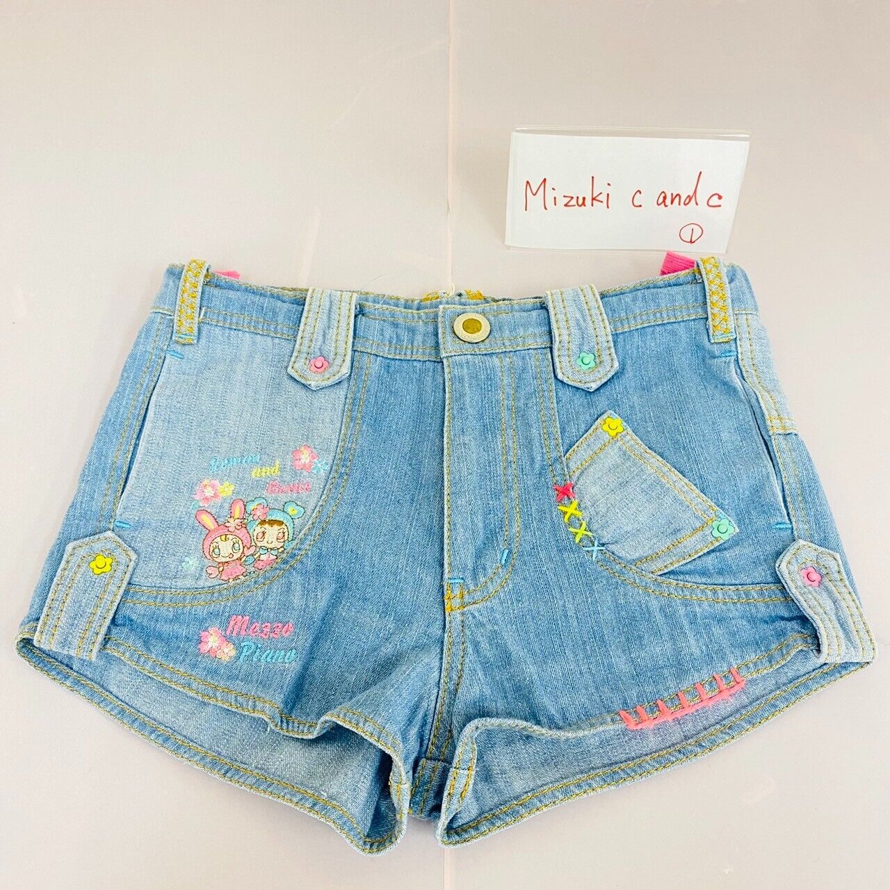 Mezzo Piano Short Pants Shorts 130cm Denim Blue Hibiscus Berrie-chan Rabbit Rare