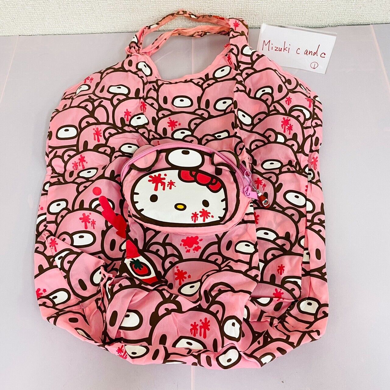 Sanrio Hello Kitty TAiTo Gloomy Bloody Bear Collaboration Eco Shopping Bag Pink