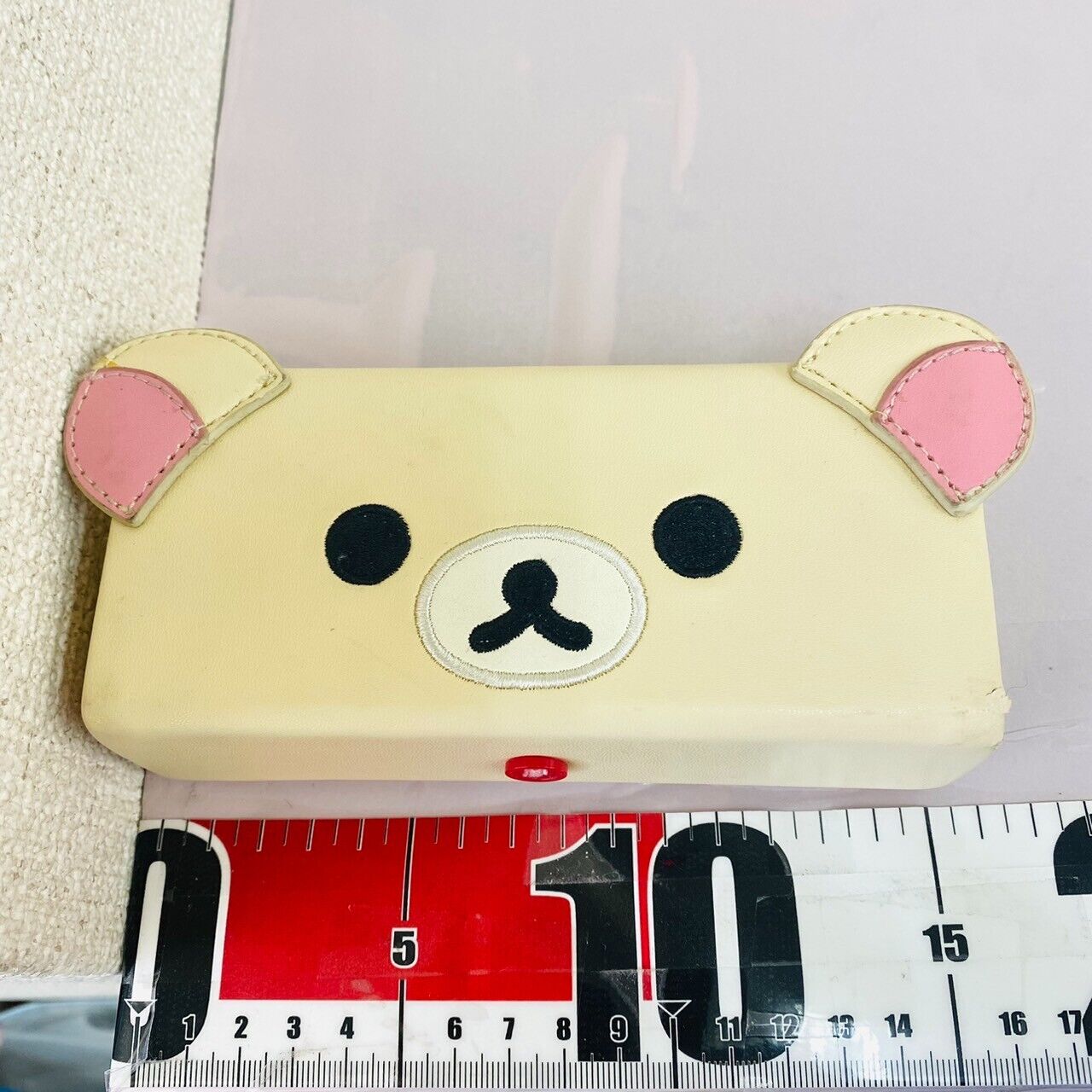 San-X Rilakkuma Korilakkuma Glasses Case Beige Pink Velor Character Kawaii Rare