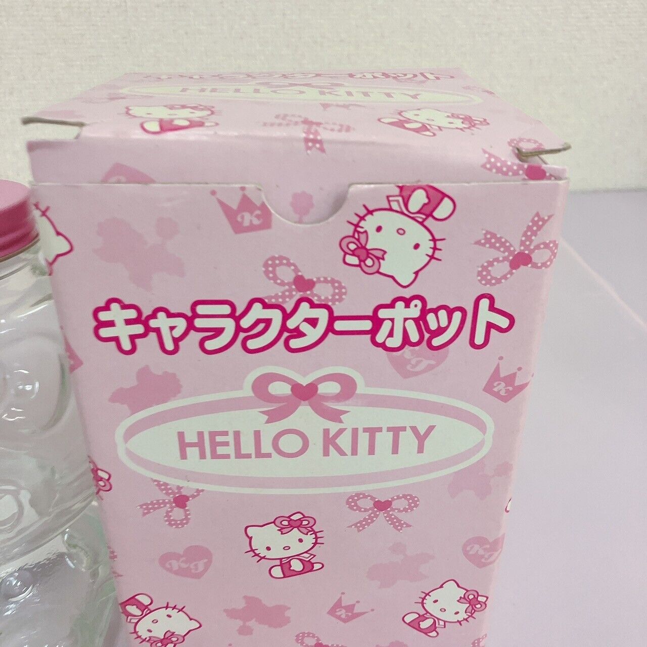 Sanrio Hello Kitty Candy Pot Canister Case Box Bottle Cat Pink Soda Glass Rare