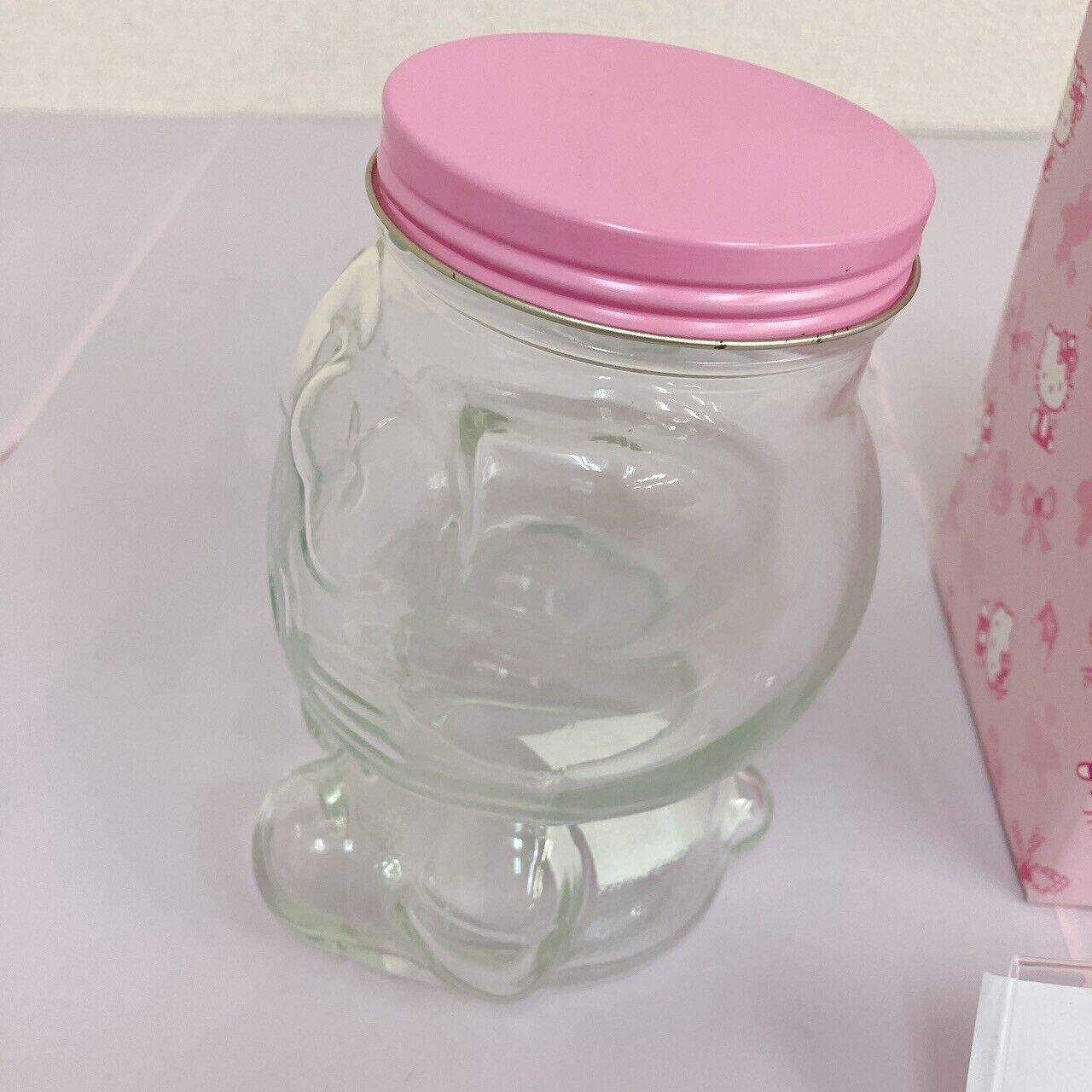 Sanrio Hello Kitty Candy Pot Canister Case Box Bottle Cat Pink Soda Glass Rare