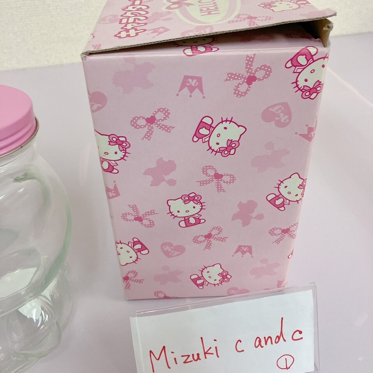 Sanrio Hello Kitty Candy Pot Canister Case Box Bottle Cat Pink Soda Glass Rare