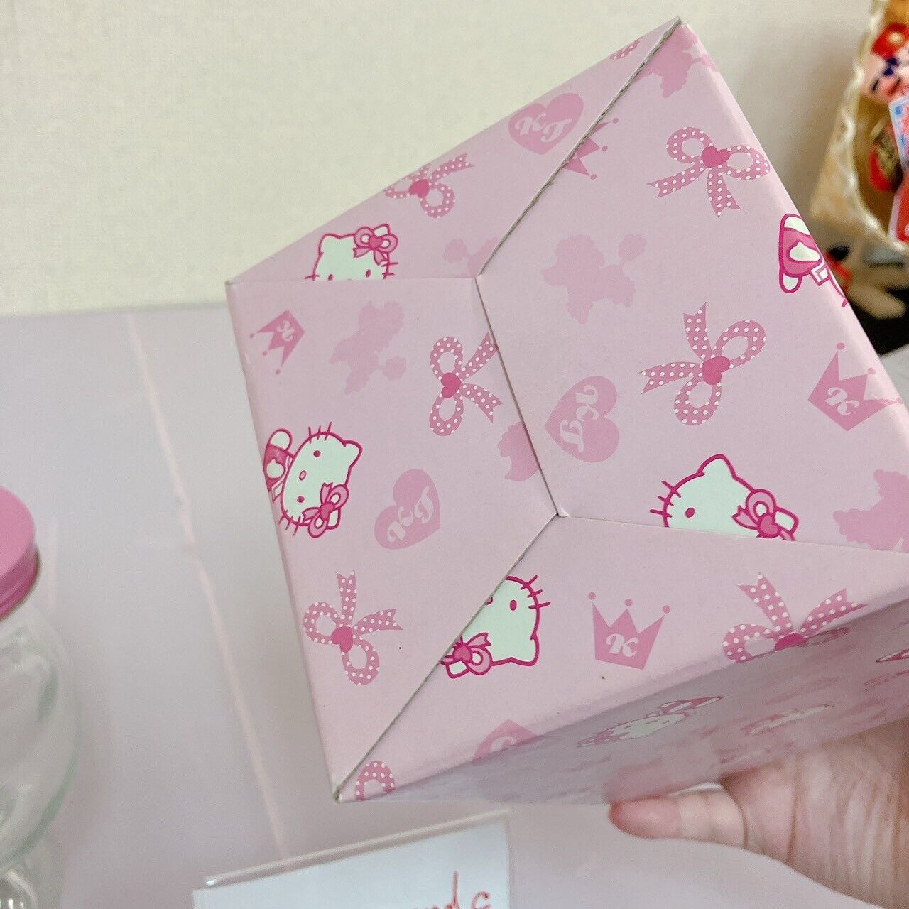 Sanrio Hello Kitty Candy Pot Canister Case Box Bottle Cat Pink Soda Glass Rare