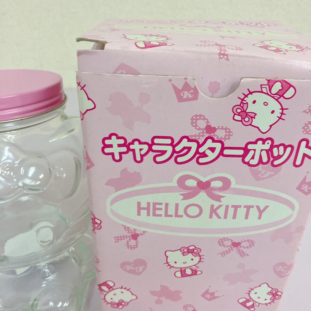 Sanrio Hello Kitty Candy Pot Canister Case Box Bottle Cat Pink Soda Glass Rare