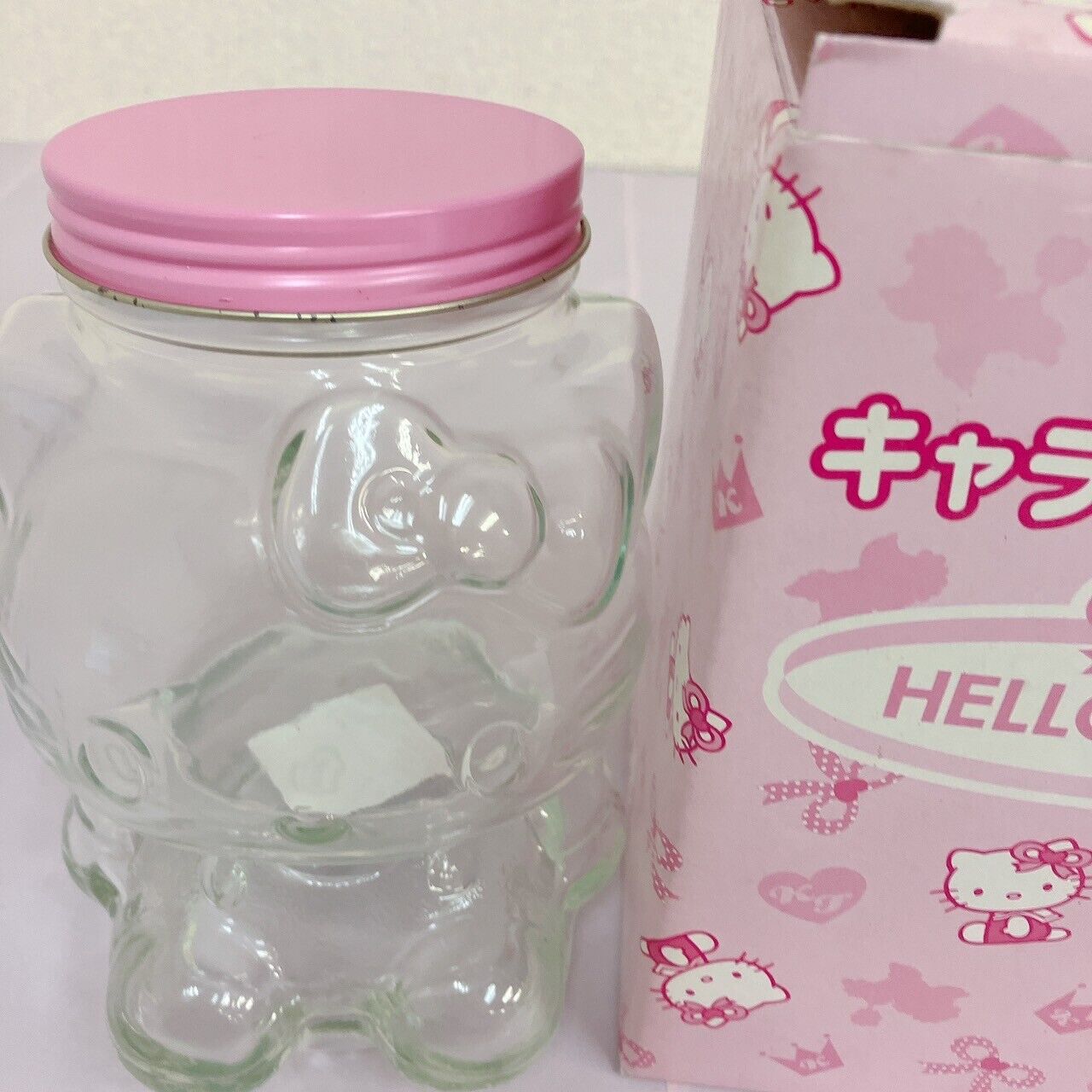 Sanrio Hello Kitty Candy Pot Canister Case Box Bottle Cat Pink Soda Glass Rare